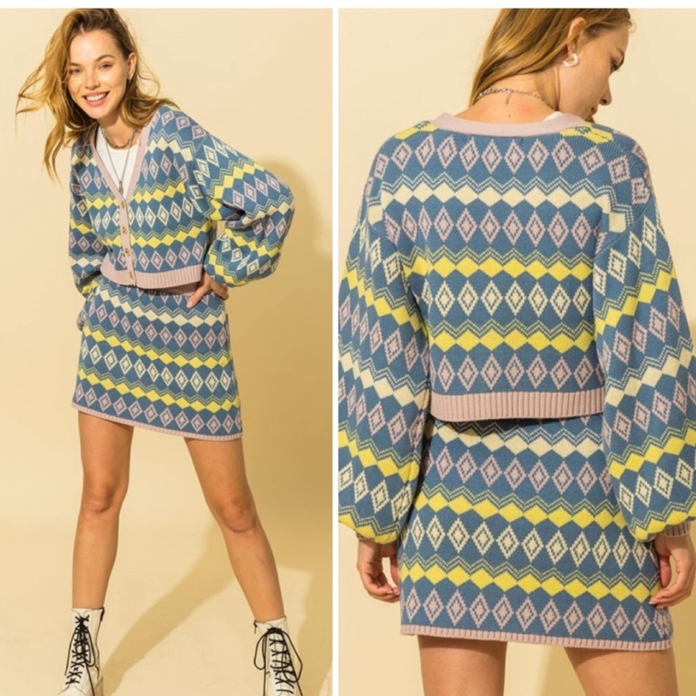 Free People Hyfve Crop Cardigan & high-Rise Mini Skirt Sweater Set Size Small